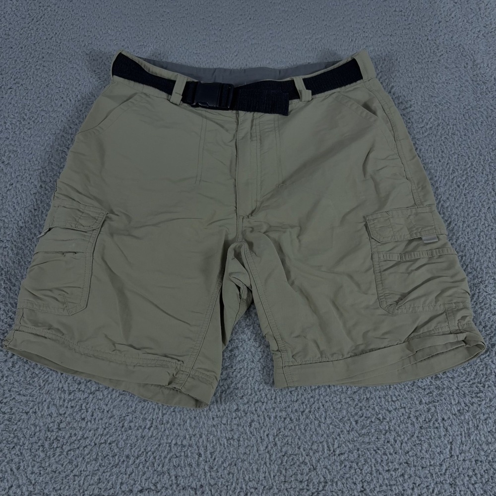 Cabelas Shorts Mens 34 Beige Cargo 6" Belted Nylon Hiking Fishing Gorpcore Climb